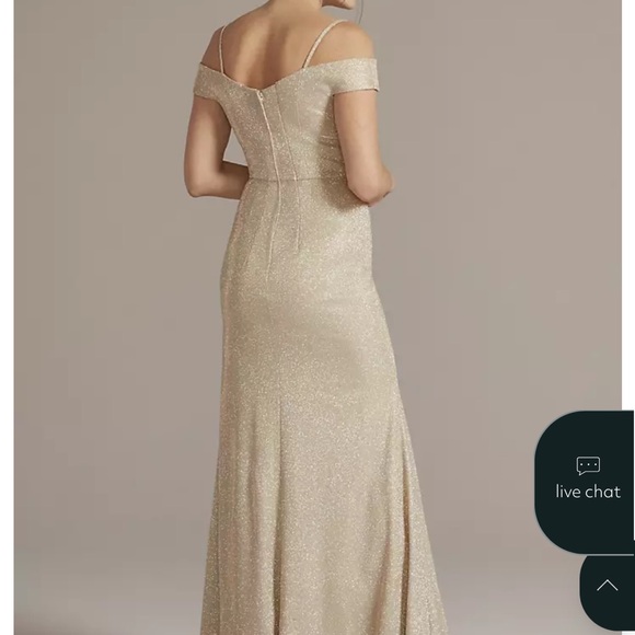 Oleg Cassini Sparkling Gold Off-Shoulder Maxi Dress - Picture 3 of 3